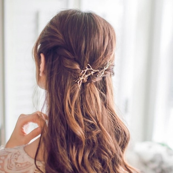 2 Gold Metal Natural Branch Barrettes - One Pair - Picture 2 of 6